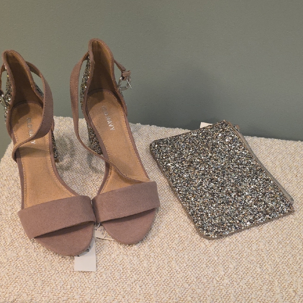 Sparkle Tan Heels with Ankle Strap